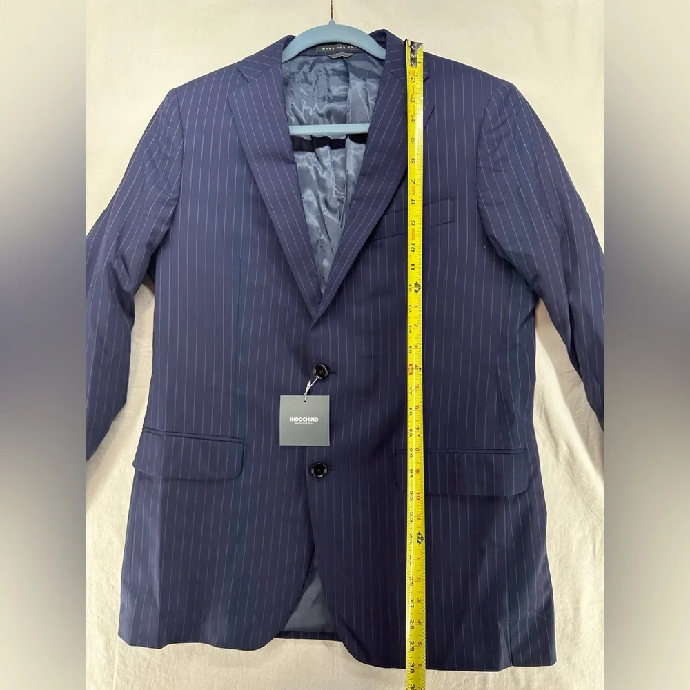 Indochino Jacket‎ Blazer Sport Coat Wool Navy Blue Pin Stripe 2 Button 38 NWT